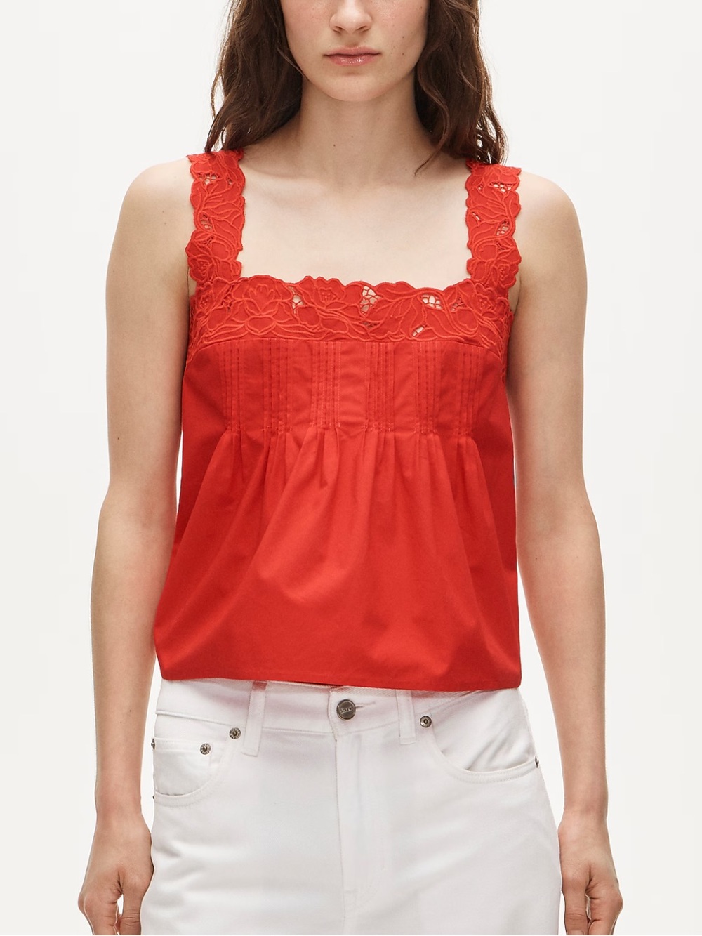 JCrew Women’s Lace-Trim Square Neck Poplin Tank Top